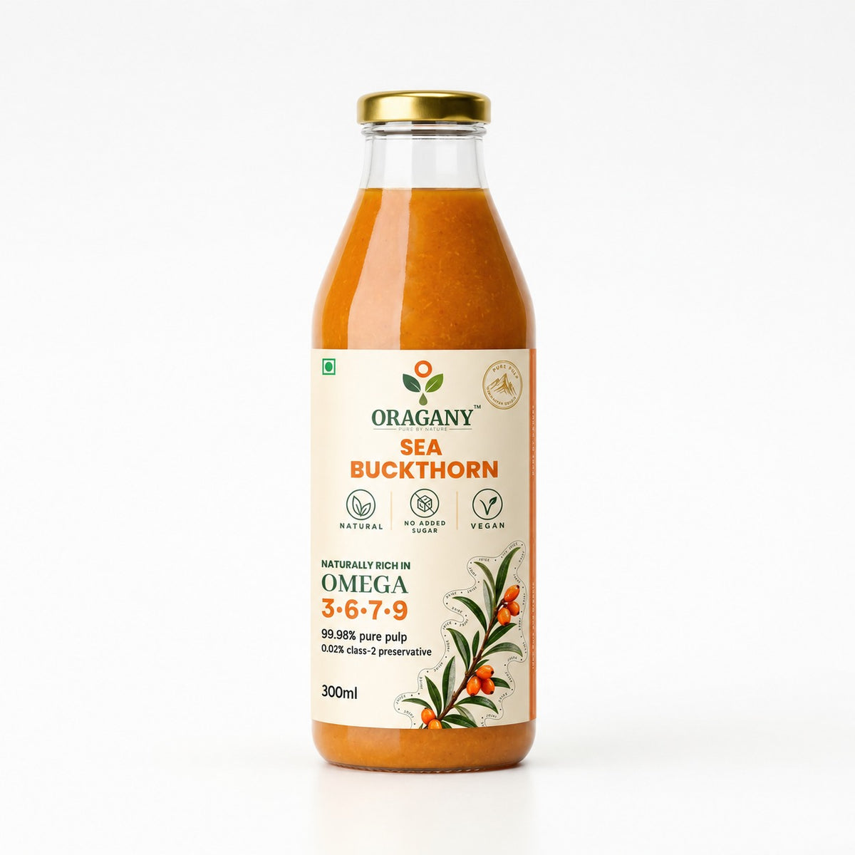 Oragany Sea Buckthorn Juice 300ml – 99.98% Pure Pulp